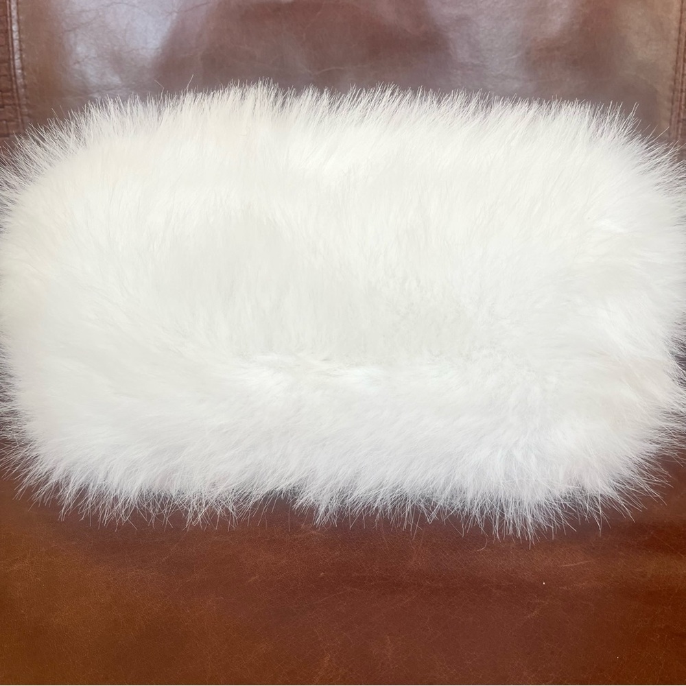 Genuine Fox Fur & Pearl Embossed Handle Straps Satchel Bag In Snow White Color - Picture 4 of 9